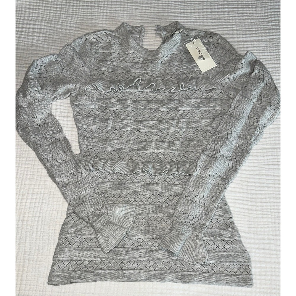 Ella Moss Womens XS Gray Long Sleeve Ruffle‎ Knit Top Mock Neck